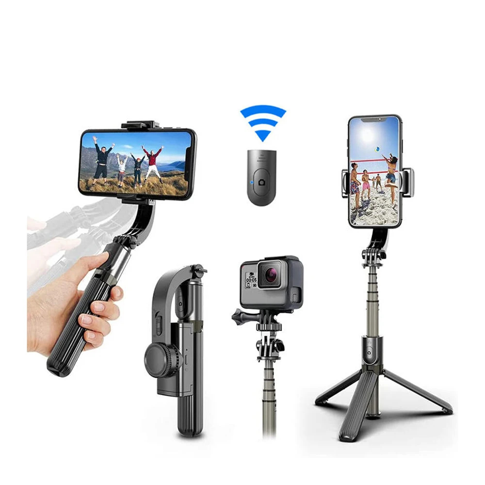 גימבל נייד לטלפון חכם עם חצובת סלפי, שלט Bluetooth נשלף ומעמד מתקפל - מתאים ל-iPhone ואנדרואיד