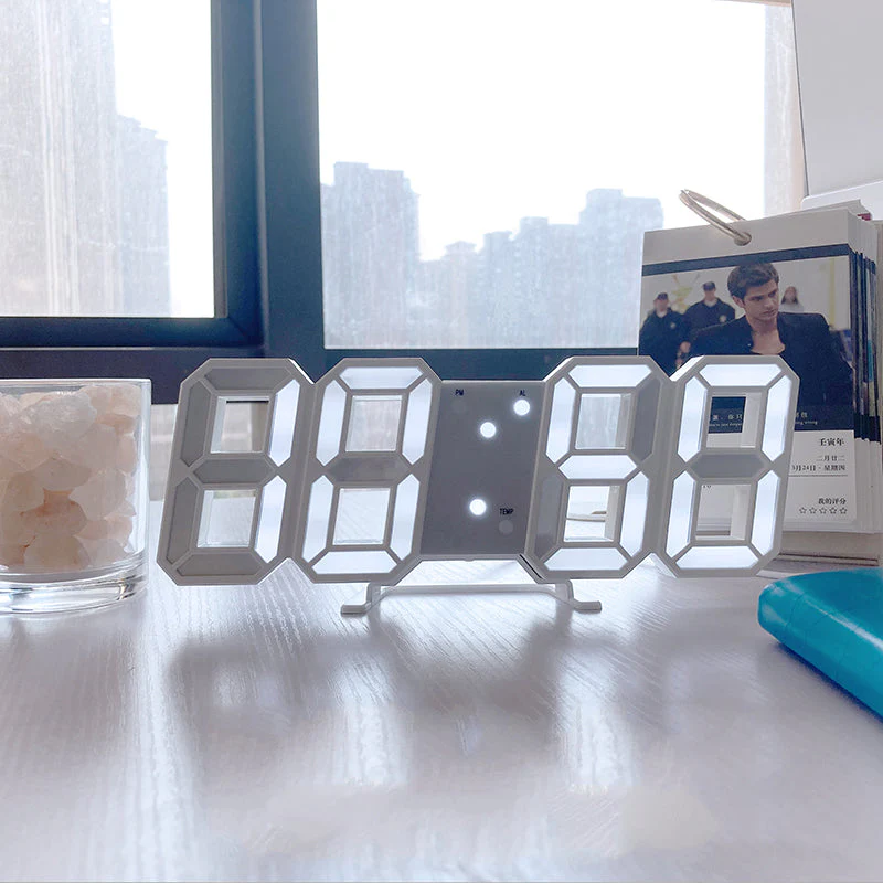 שעון קיר ושולחן דיגיטלי 3D LED – תצוגת זמן, תאריך וטמפרטורה לבית ולמשרד
